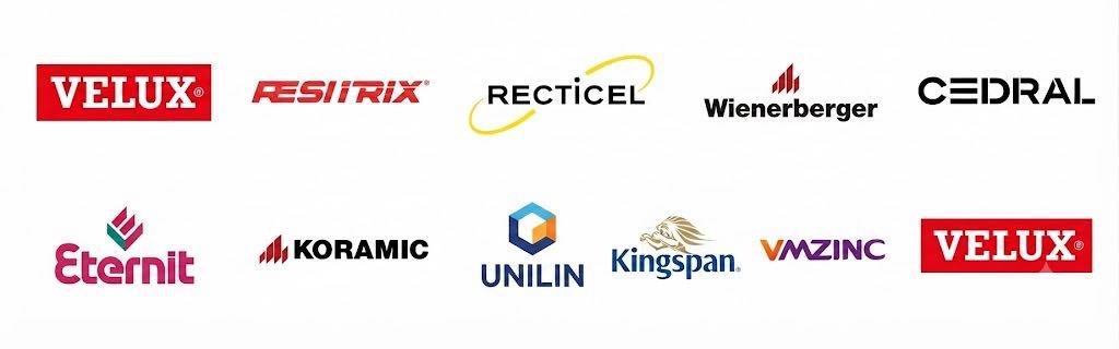Marques partenaires : Velux, Resitrix, Recticel, Wienerberger, Cedral, Eternit, Koramic, Unilin, Kingspan, VMZINC